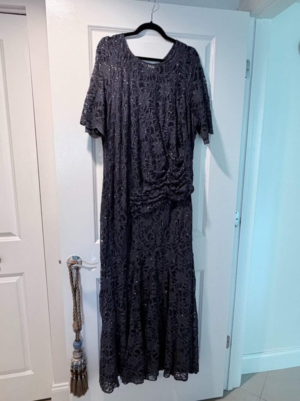 Plus size (14-16) evening gown, sparkling silver dress, party dress